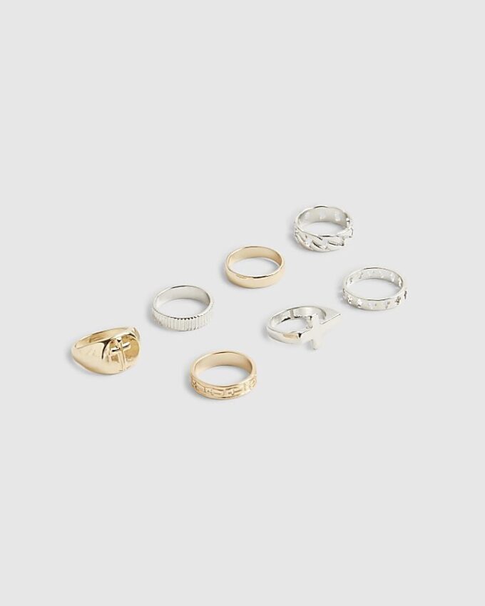 Guld- och silvermetall, multipack med 7 ringar