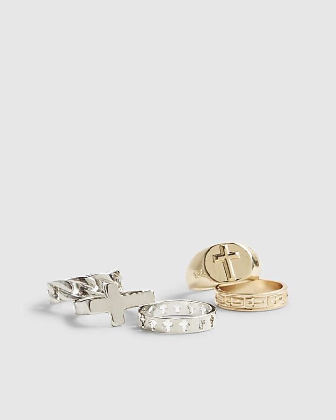 Guld- och silvermetall, multipack med 7 ringar