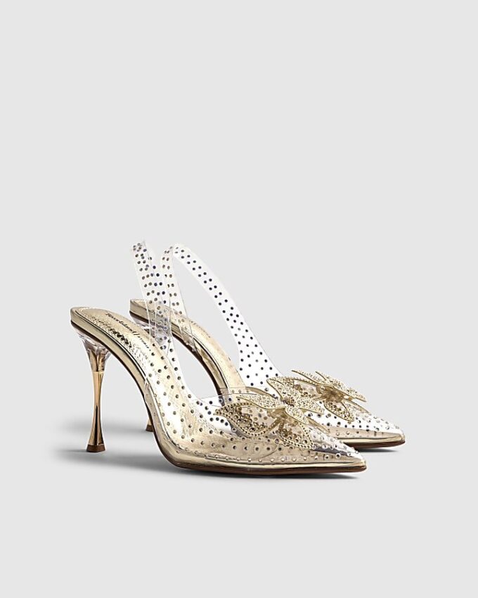 Guldfärgade Perspex Butterfly Court Heels