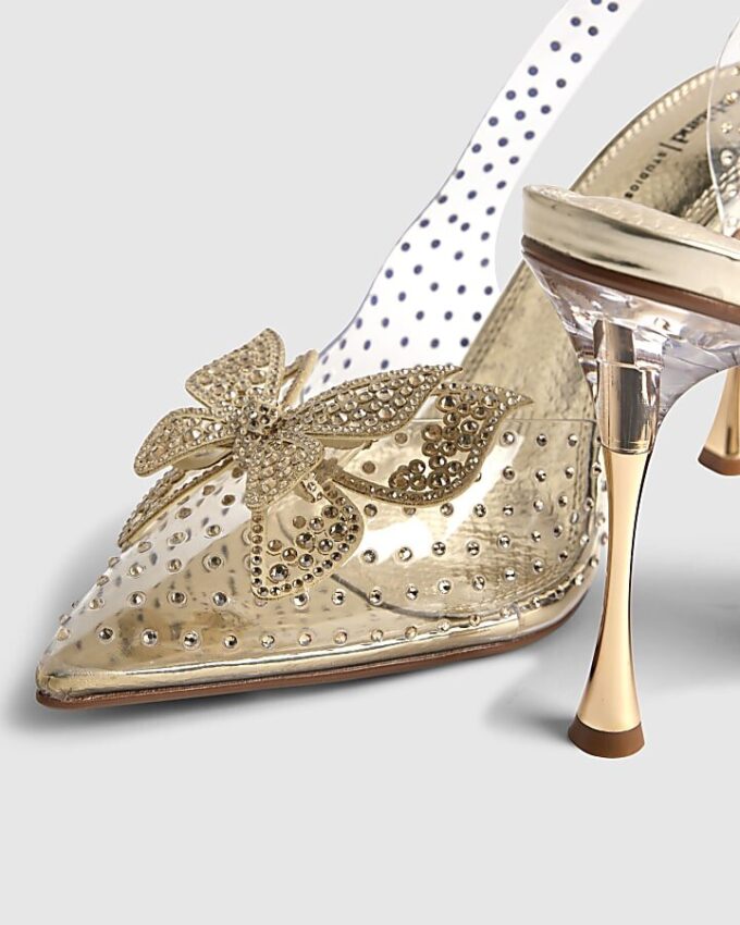 Guldfärgade Perspex Butterfly Court Heels