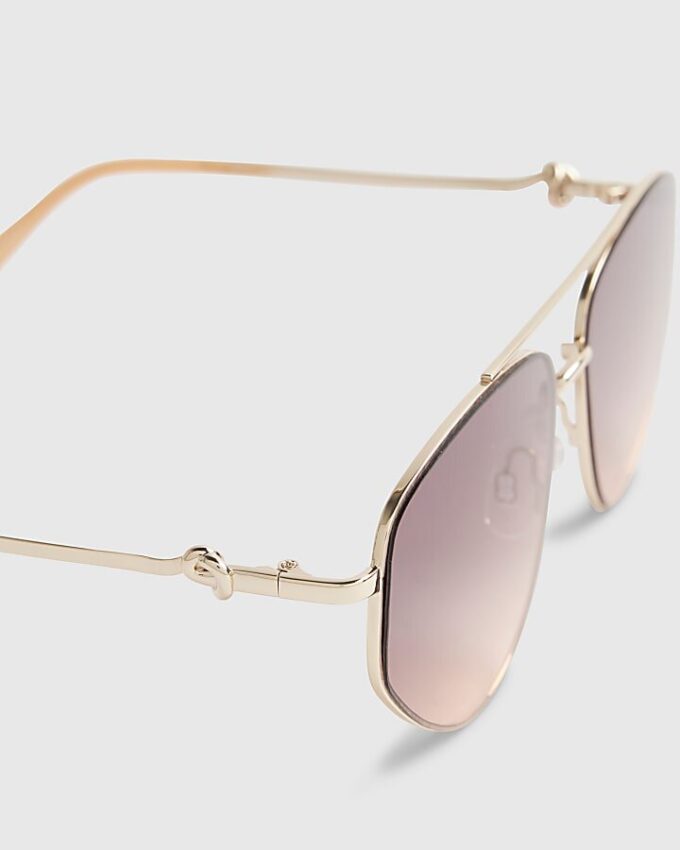 Guldfärgade runda aviator-solglasögon i metall