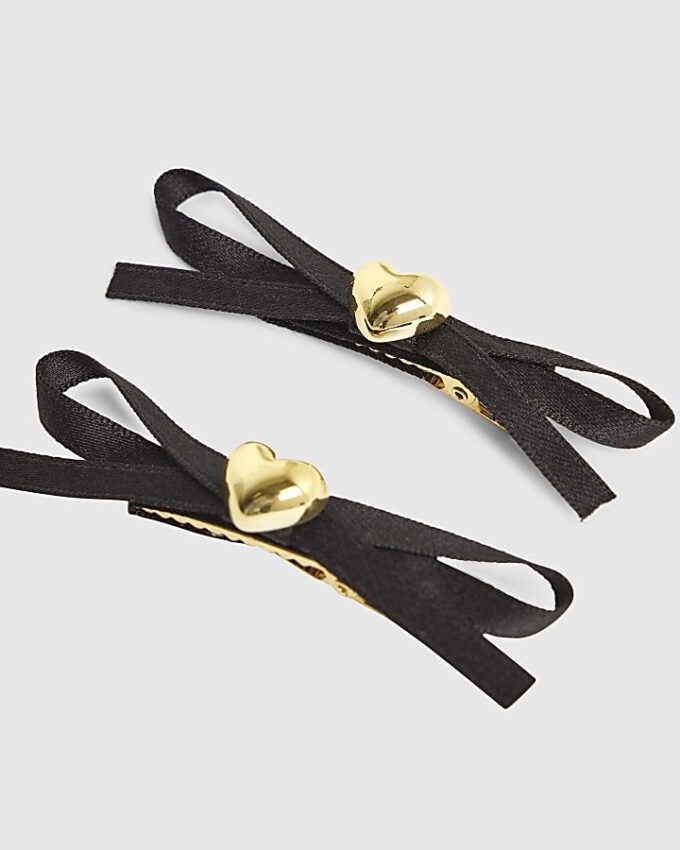 Hårklämmor med svart rosett, 2-pack