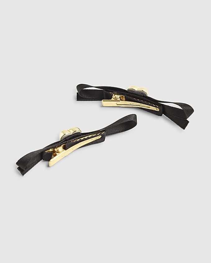 Hårklämmor med svart rosett, 2-pack