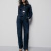 Indigo högmidjade tapered jeans