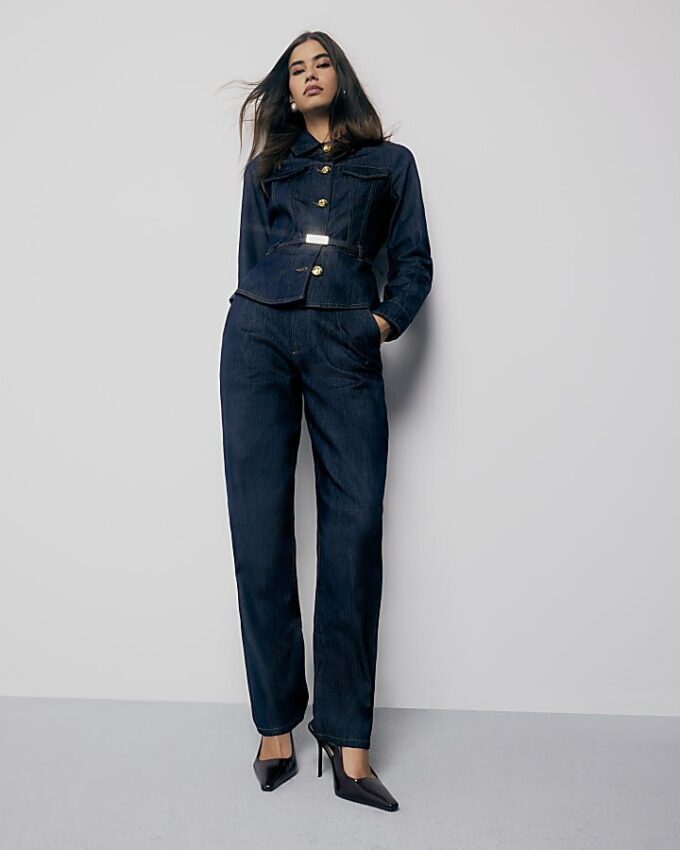 Indigo högmidjade tapered jeans