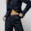 Indigo högmidjade tapered jeans