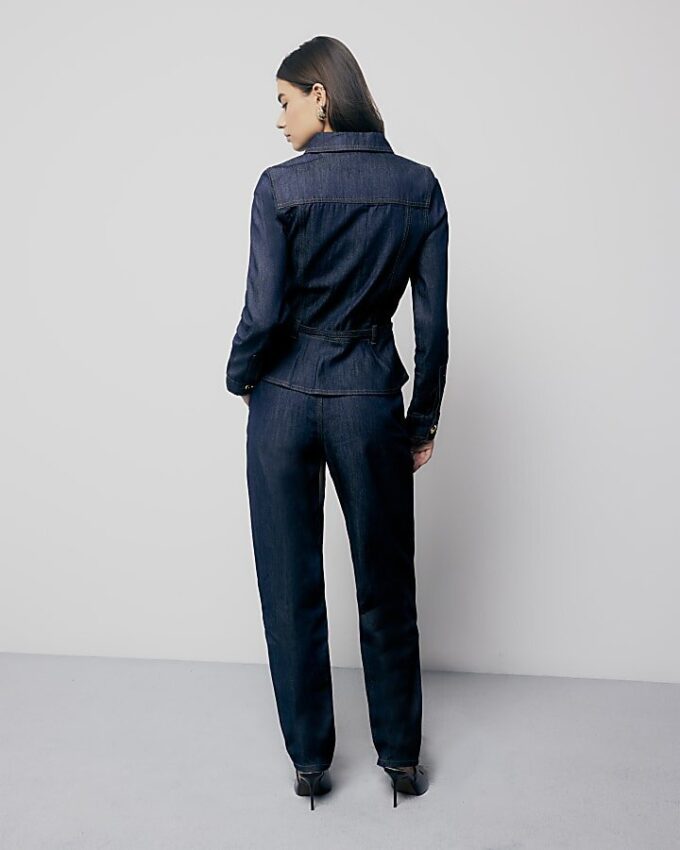 Indigo högmidjade tapered jeans