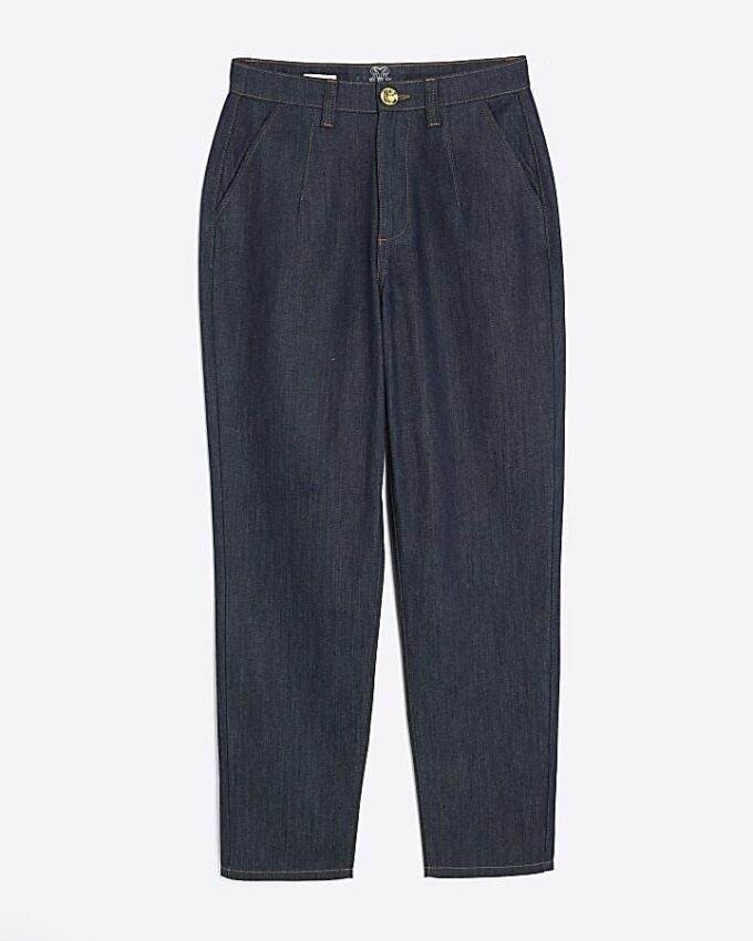 Indigo högmidjade tapered jeans