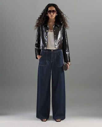 Indigo Mid Rise Tailored Baggy Wide Leg Jeans Indigo Mid Rise Tailored Baggy Wide Leg Jeans