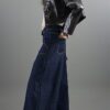 Indigo Mid Rise Tailored Baggy Wide Leg Jeans
