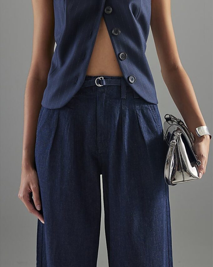 Indigo Wide Leg Tie Front Jeans