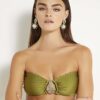 Khaki bandeau-bikinitopp med metallbeslag