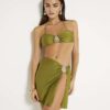 Khaki bandeau-bikinitopp med metallbeslag