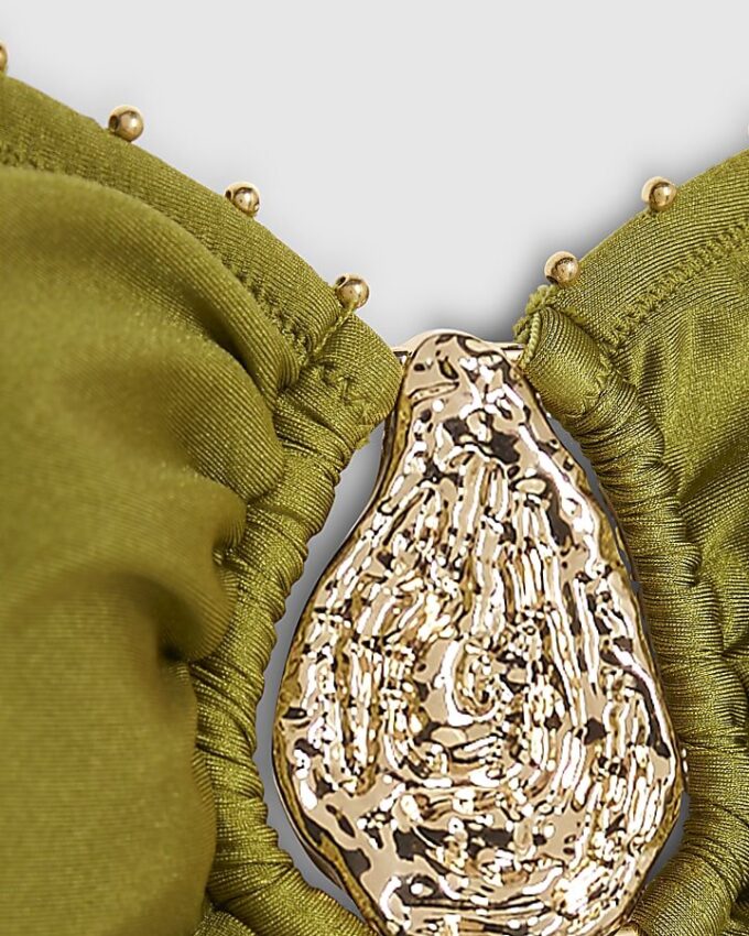 Khaki bandeau-bikinitopp med metallbeslag
