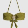 Khaki bandeau-bikinitopp med metallbeslag