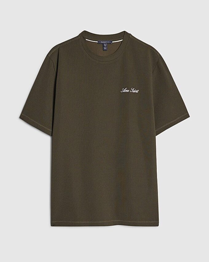Khaki Slim Fit Textured Ame Saint T-shirt