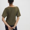 Khakifärgad kortärmad topp i imitationsmocka med rynkad sida