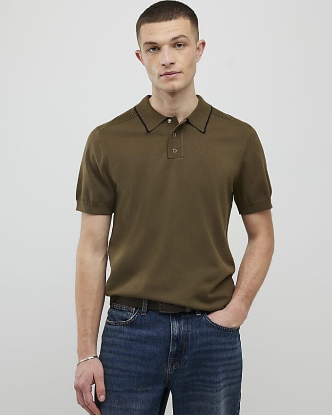 Khakifärgad slim fit-polotröja