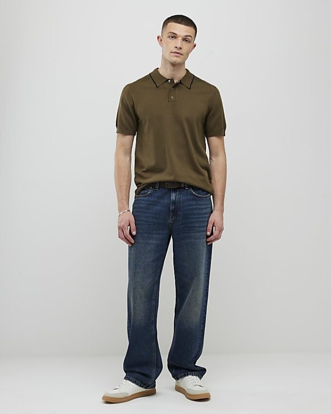 Khakifärgad slim fit-polotröja