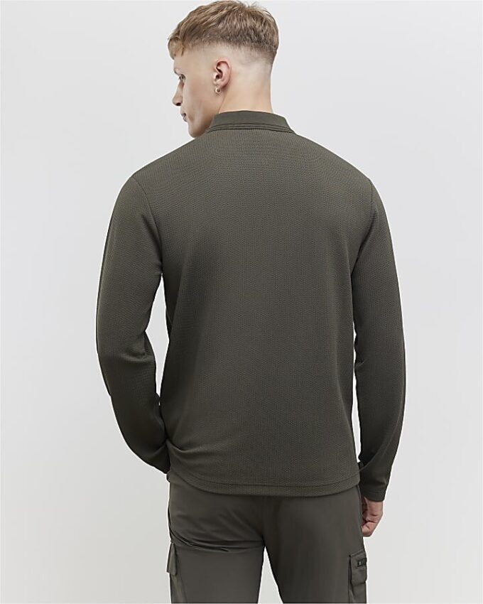 Khakifärgad slim fit-polotröja med struktur