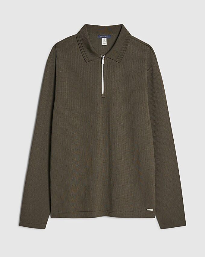 Khakifärgad slim fit-polotröja med struktur