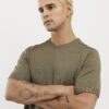 Khakifärgad slim fit-stickad T-shirt