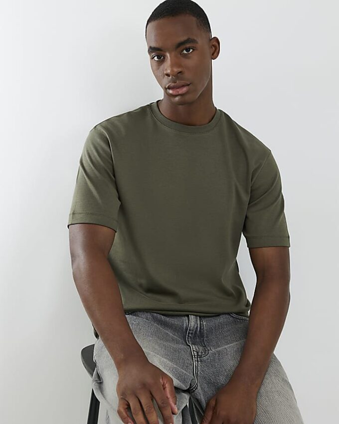 Khakifärgad slim fit-T-shirt Khakifärgad slim fit-T-shirt