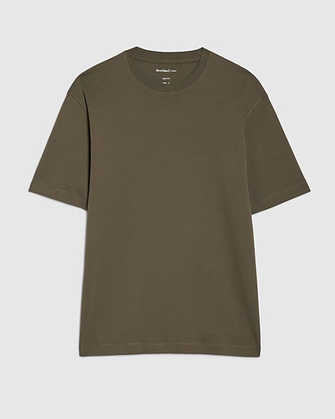 Khakifärgad slim fit-T-shirt