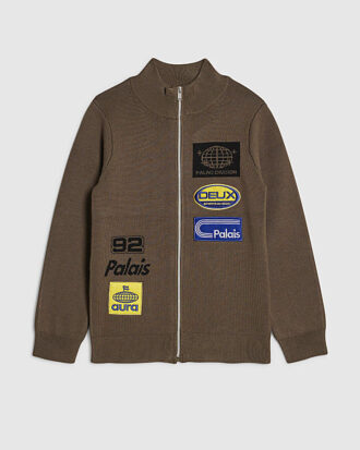 Khakifärgad zip-up-tröja med emblem för pojkar Khakifärgad zip-up-tröja med emblem för pojkar