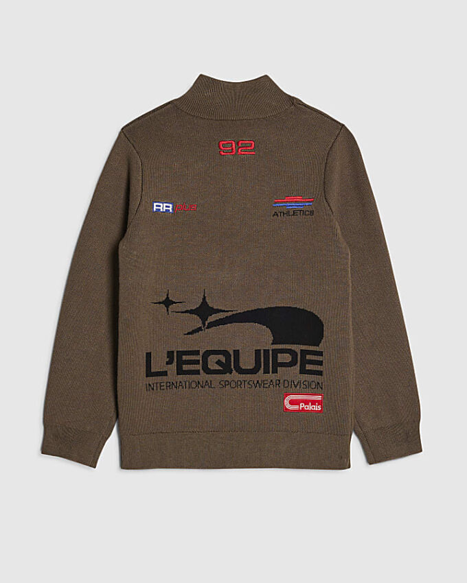 Khakifärgad zip-up-tröja med emblem för pojkar