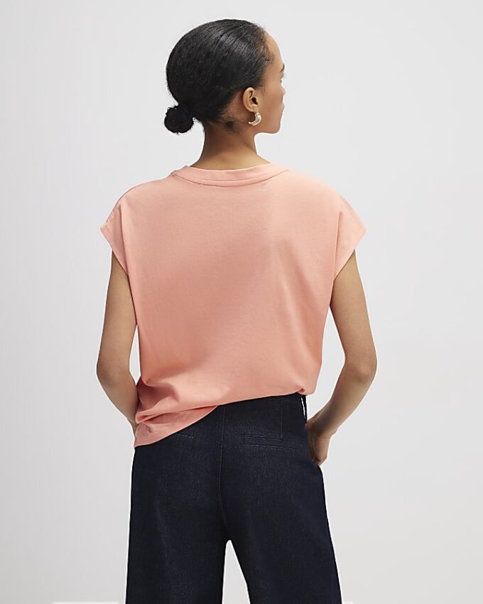 Korallfärgad T-shirt med ärmar