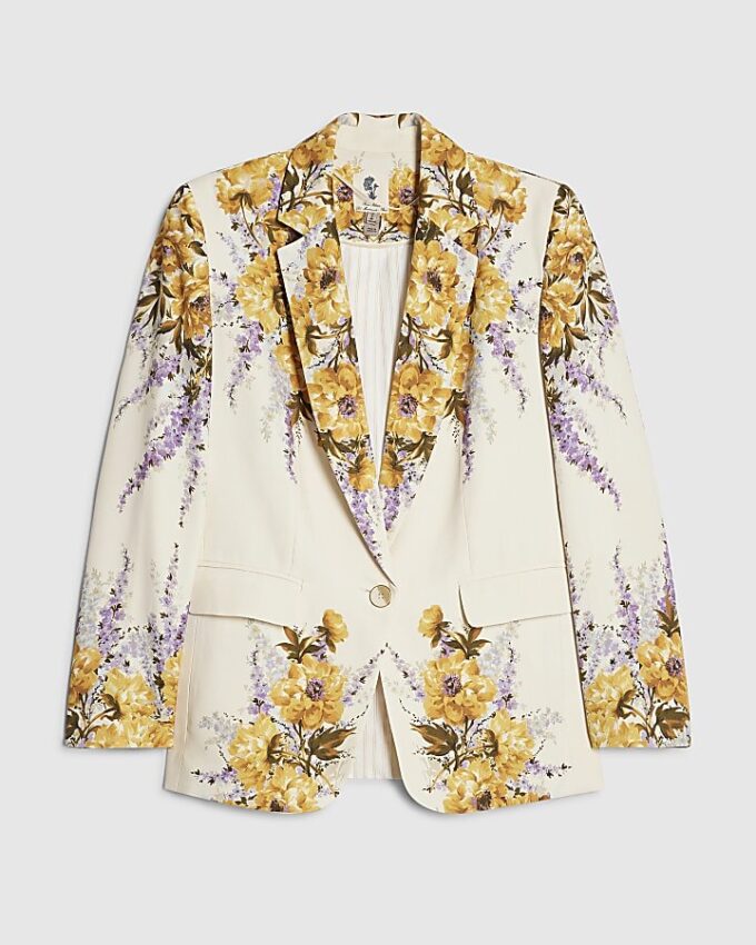 Krämfärgad blazer med blommönster