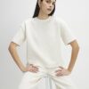 Krämfärgad kortärmad jacquard-T-shirt med boxig passform