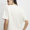 Krämfärgad kortärmad jacquard-T-shirt med boxig passform