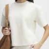 Krämfärgad kortärmad jacquard-T-shirt med boxig passform