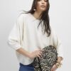 Krämfärgad långärmad batwing-top