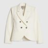 Krämfärgad långärmad dubbelknäppt blazer