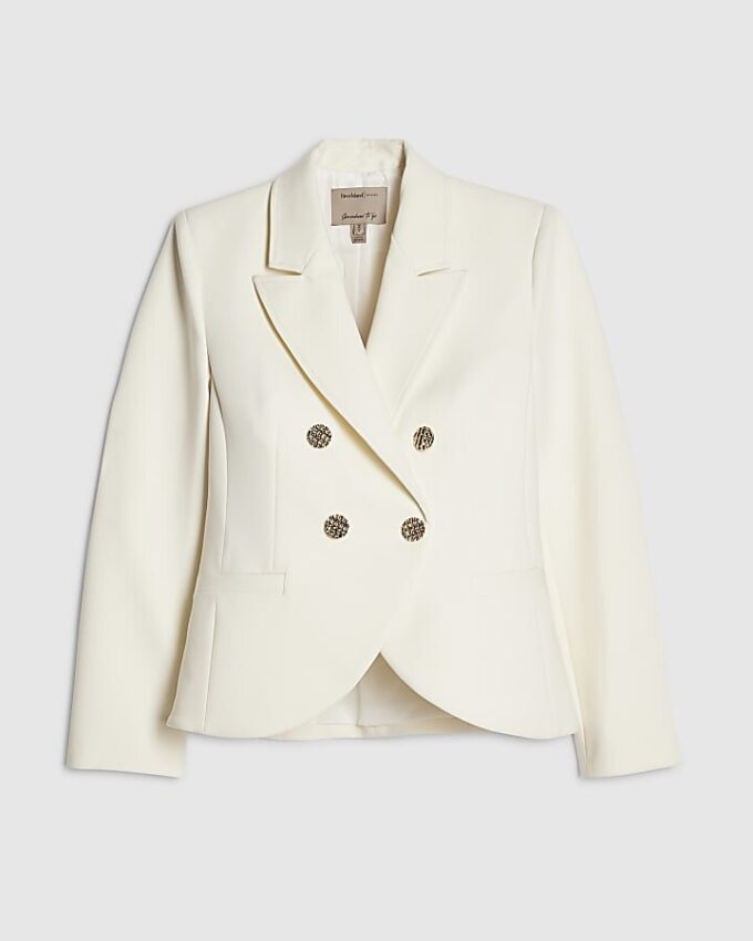 Krämfärgad långärmad dubbelknäppt blazer
