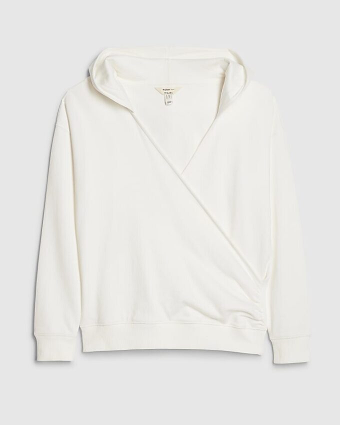 Krämfärgad långärmad hoodie med omlottfront
