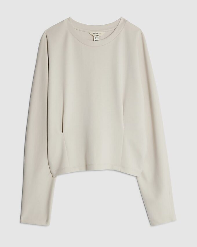 Krämfärgad premium-långärmad batwing-tröja