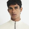 Krämfärgad slim fit-jacka med färgblock