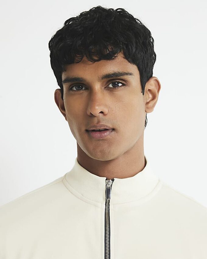 Krämfärgad slim fit-jacka med färgblock