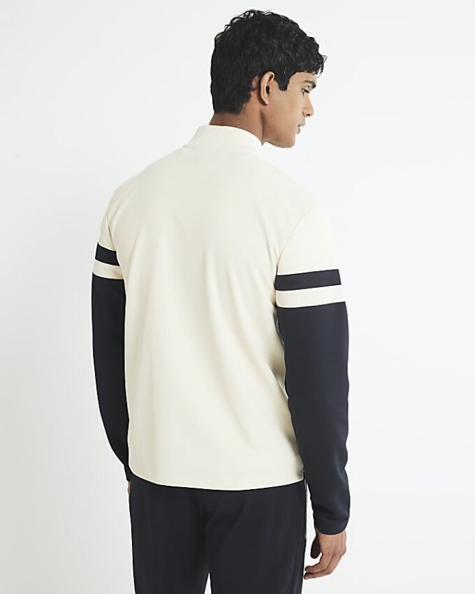 Krämfärgad slim fit-jacka med färgblock