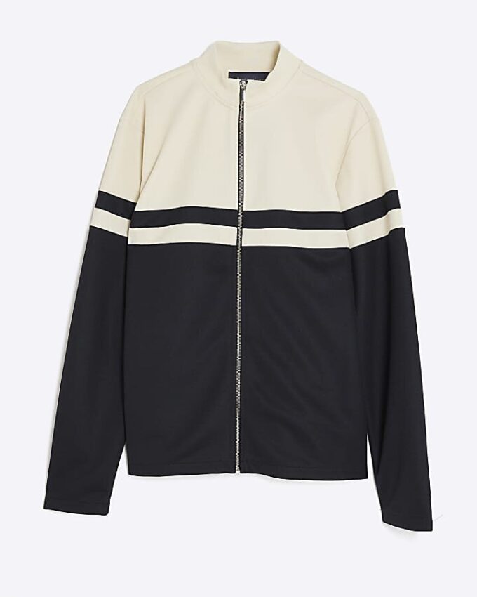 Krämfärgad slim fit-jacka med färgblock