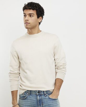 Krämfärgad slim fit-tröja