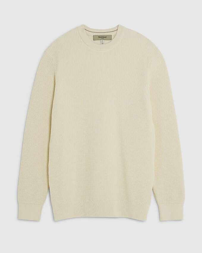 Krämfärgad slim fit-tröja i våffelstickat
