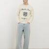 Krämfärgad slim fit-tröja med broderi