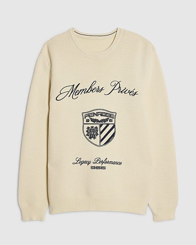 Krämfärgad slim fit-tröja med broderi