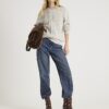 Krämfärgad slim fit-tröja med kabelstickning