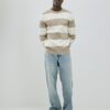 Krämfärgad slim fit-tröja med randiga ribbade block